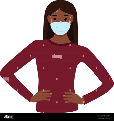 Dark Skinned Woman In Medical Mask To Protect Against Virus On White