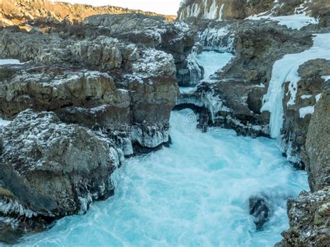 Barnafoss Waterfall In Winter Season Iceland Stock Photo Image Of