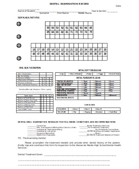 Printable Dental Examination Form