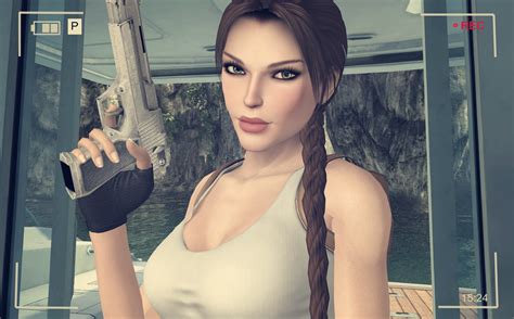 737927 tomb raider pistols braid hair glance brown haired lara croft singlet rare