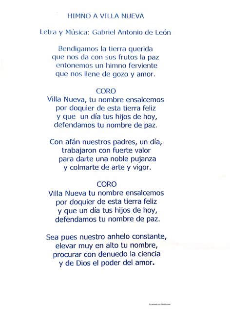 Letra Himno Villa Nueva Pdf