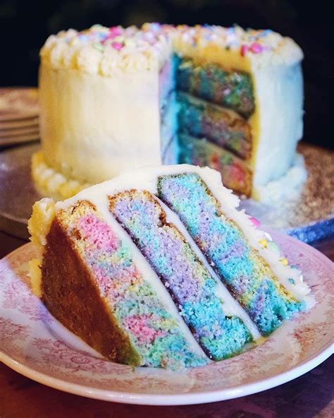 Vanilla Rainbow Marble Cake With Strawberry And Banana Buttercream