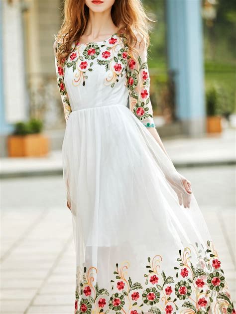 Dress1703016182 Vestido Blanco Con Flores Vestidos Bordados