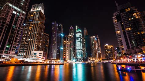 Wallpaper Dubai United Arab Emirates Skyscrapers Night Hd Picture