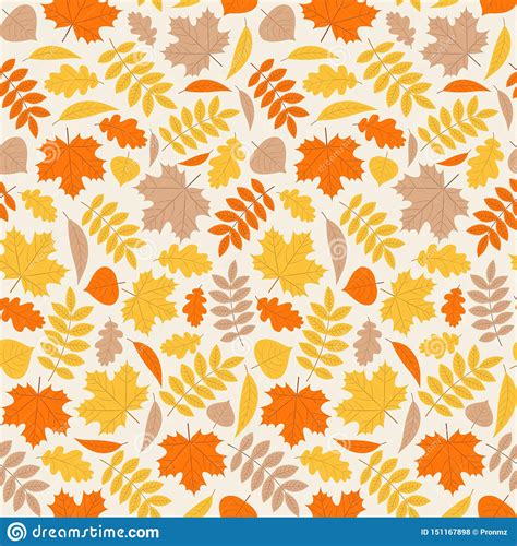 Autumn Seamless Pattern Vector Background With Fall Leaves Stock