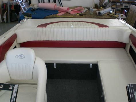 Upholstery comes from the middle english word upholder, which referred to an artisan who makes fabric furnishings. Reupholstered Red and White Boat Seats - Kirkham Upholstery