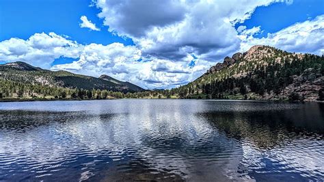 Lily Lake Colorado Sky Hills Water Reflections Clouds Hd