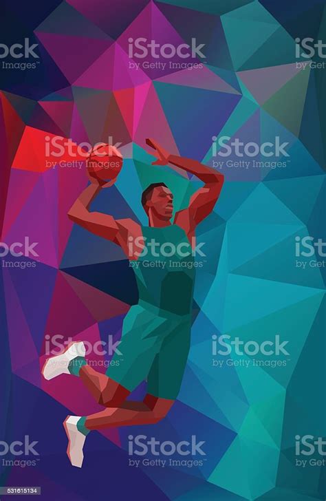 Polygonal Geometric Style Illustration Of A Basketball Player Jump Shot