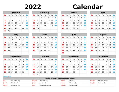 14 Calendar 2022 With Holidays Printable Pics All In Here Download