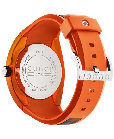 Gucci Unisex Swiss Sync Orange Striped Rubber Strap Watch 46mm Ya137108