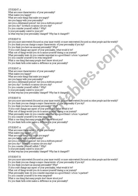 Conversation About Personality Esl Worksheet By Naff3