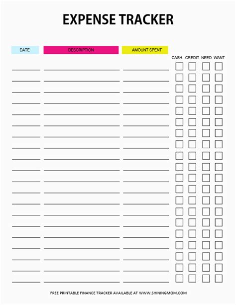 Free Expense Tracker Printable Templates Log Your Spending