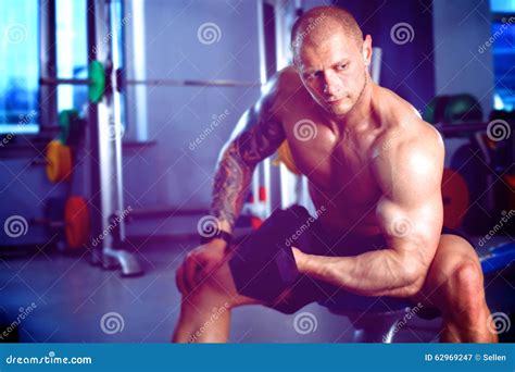 Young Handsome Man Sits After Workout In The Gym Stock Image Image Of