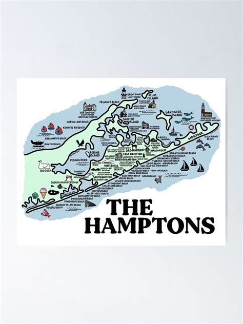 The Hamptons Map Art Poster For Sale By Fiberandgloss Redbubble