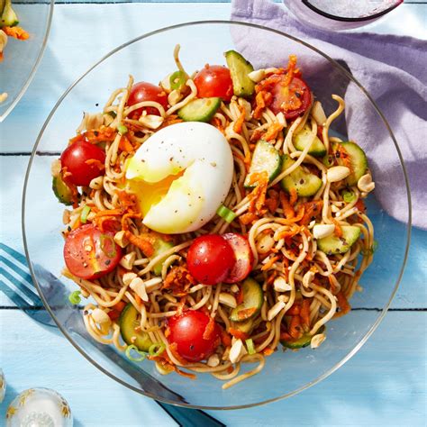 Top egg noodle recipes and other great tasting recipes with a healthy slant from sparkrecipes.com. Marinated Vegetable & Soba Noodle Salad with Soft-Boiled Eggs & Peanuts | Recipe | Marinated ...