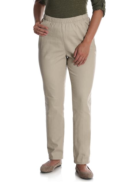 Khaki Slub Twill 26w Chic Classic Collection Womens Size Plus Cotton Pull On Pant With Elastic