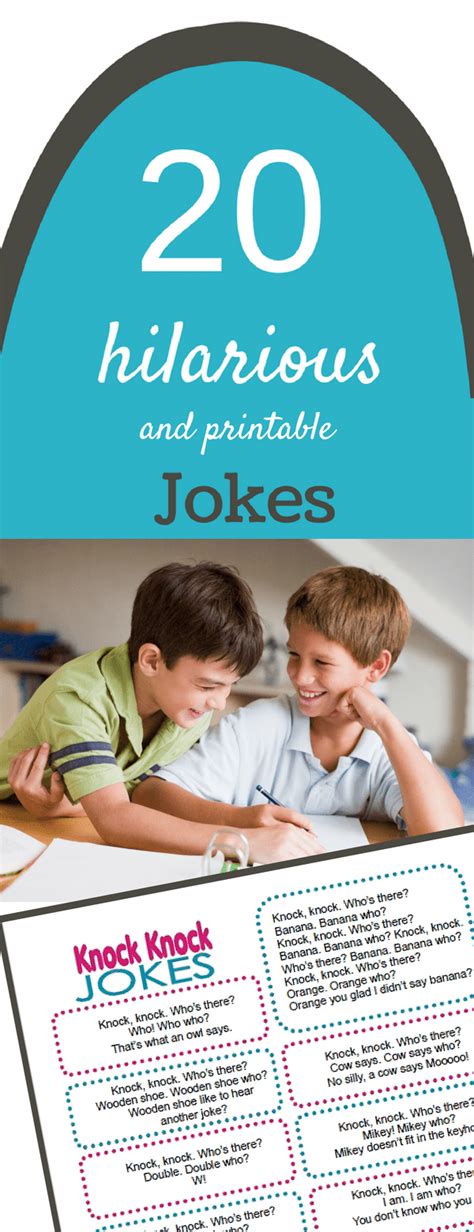 Here are some of the most hilarious jokes that will get a laugh from adults and children: Best Knock Knock Jokes for Kids - Printable Jokes for Kids