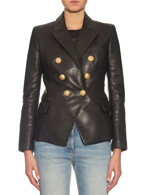 Lyst Balmain Double Breasted Leather Jacket In Black