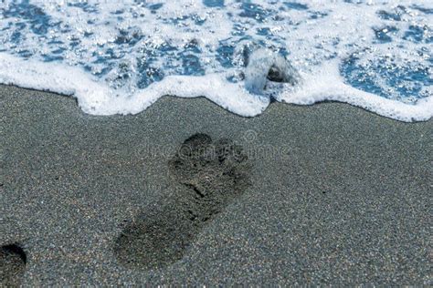 Close Up Of Footprints In The Sand Stock Image Image Of Wave Summer