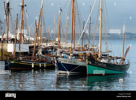 Meeting Of Traditional Wooden Boats Boats Anchored In The Rosmeur Port