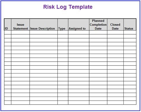 Risk Log Template 10 Free Printable Word Excel And Pdf Formats