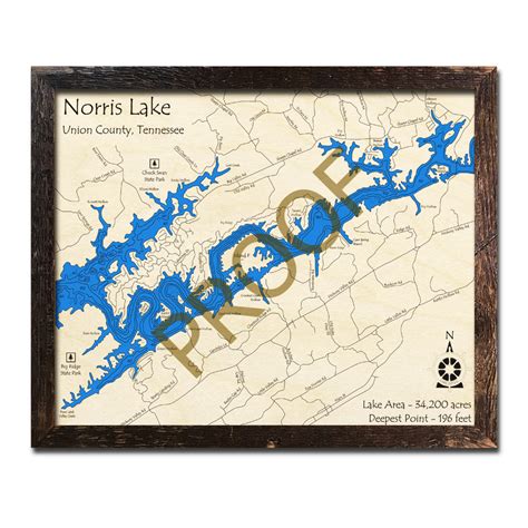 Norris Lake Eastern Half Tn 3d Wood Map Laser Etched Wood Charts