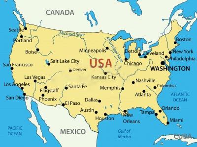 ¿quieres saber cuáles son las mejores ciudades de estados unidos para visitar? Mapa de Estados Unidos con nombres de ciudades importantes ...