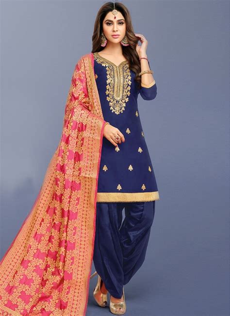 Silk Embroidered Blue Patiala Suit Punjabi Dress Design Patiala Suit Indian Outfits