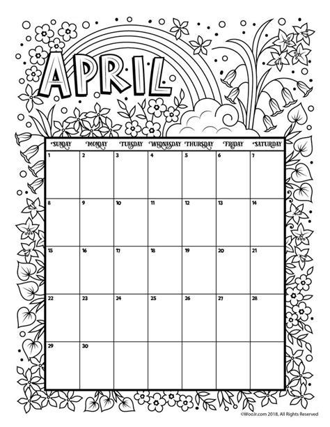 50 April Calendar Coloring Pages Evelynin Geneva
