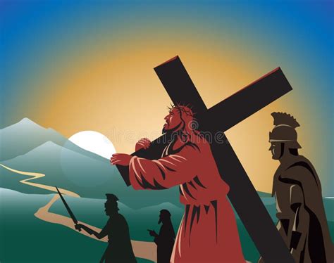 Jesus Christ The Savior Carrying The Cross To Mount Calvary Stock