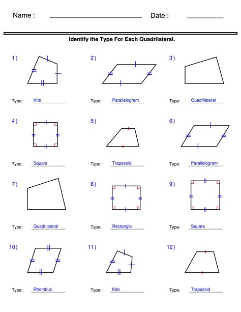 Identify The Type For Quadrilateral Quadrilaterals And Polygons
