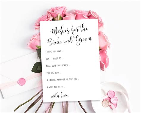 Wishes For The Bride And Groom Printable Wedding Advice Card Etsy