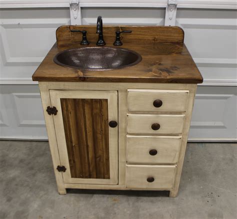 Rustic Farmhouse Vanity 32 Copper Sink Antique White Bathroom