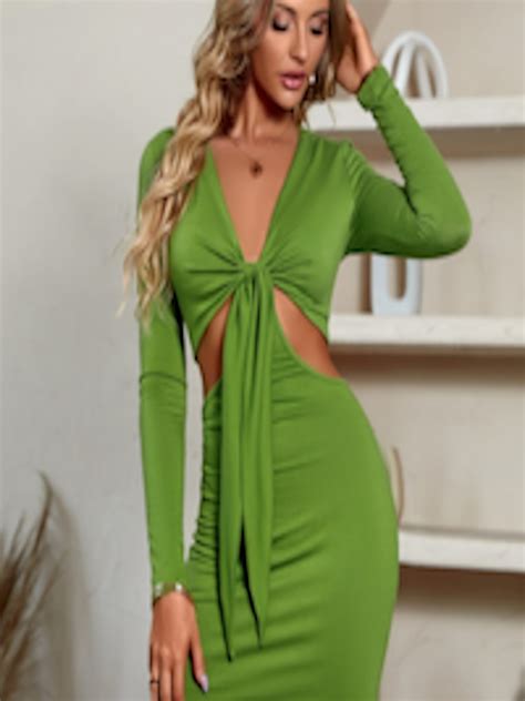 Buy Stylecast Green Tie Up Detail V Neck Bodycon Dress Dresses For Women 24866364 Myntra