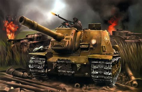 World Of Tanks Painting Art Spg Isu 152 Tank Military Battle Wallpaper