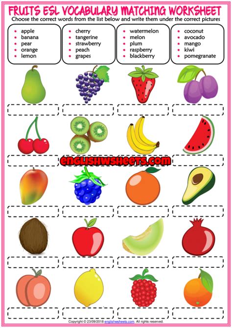 Nice Esl Fruit Worksheets Picture Addition