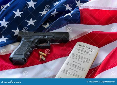 The Second Amendment And Gun Control In The Us Concept Handgun