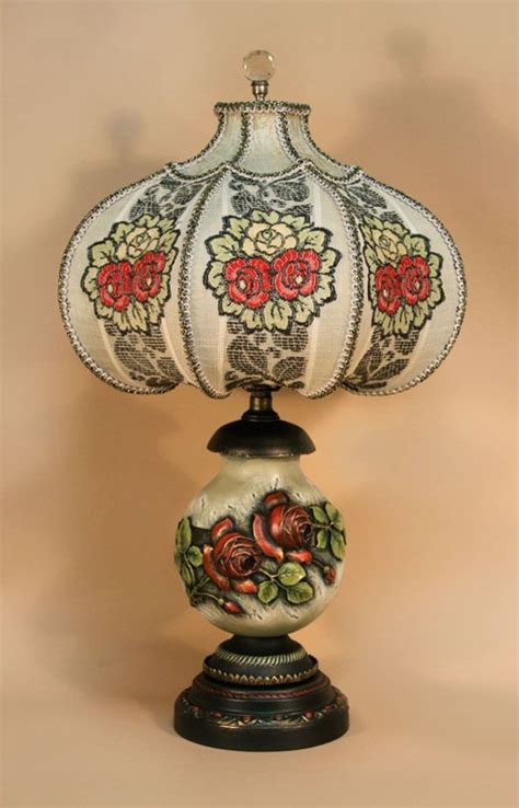~ Beautifully Decorated Table Lamp With Hand Embroidered Shade ~ Gold