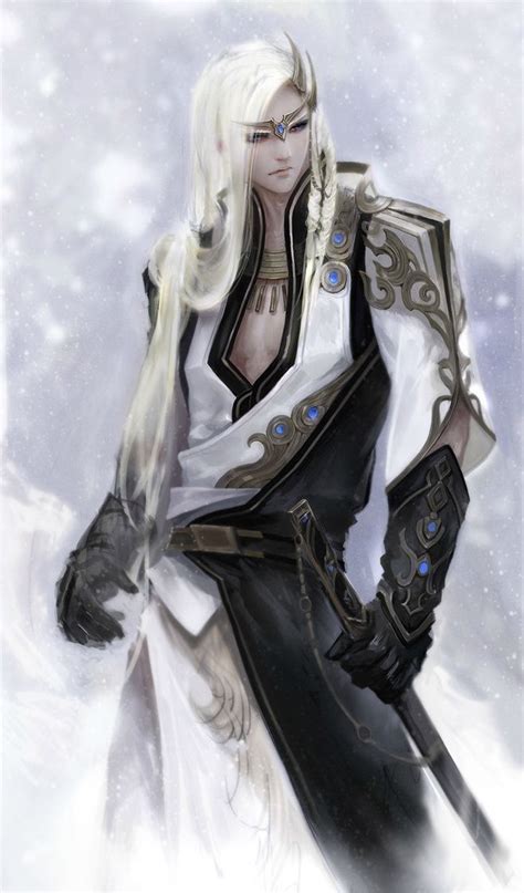 Anime White Haired Swordsman Fantasy Art Men