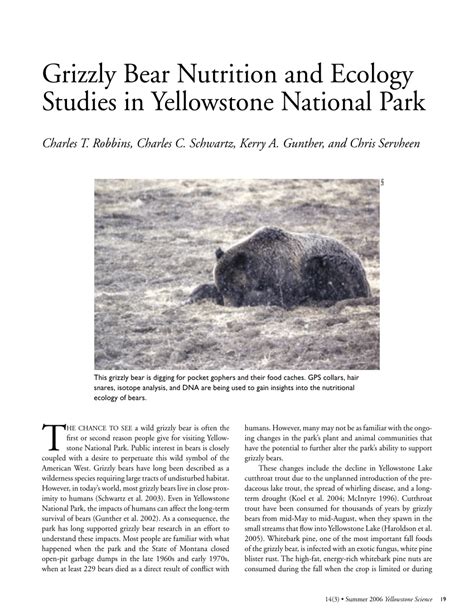 Pdf Grizzly Bear Nutrition And Ecology Studies In Yellowstone