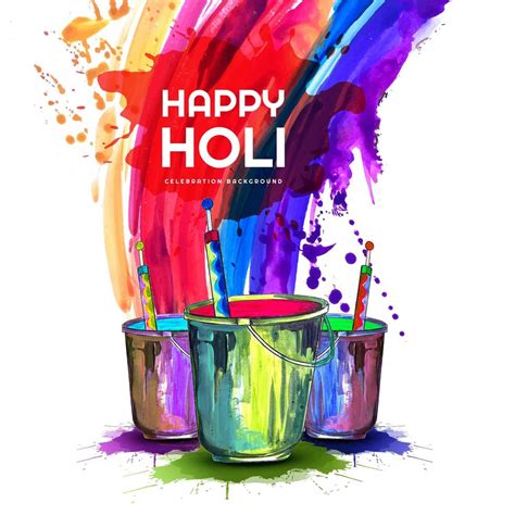 Happy Holi Card With Rainbow Splash And Buckets 701653 Vector Art At