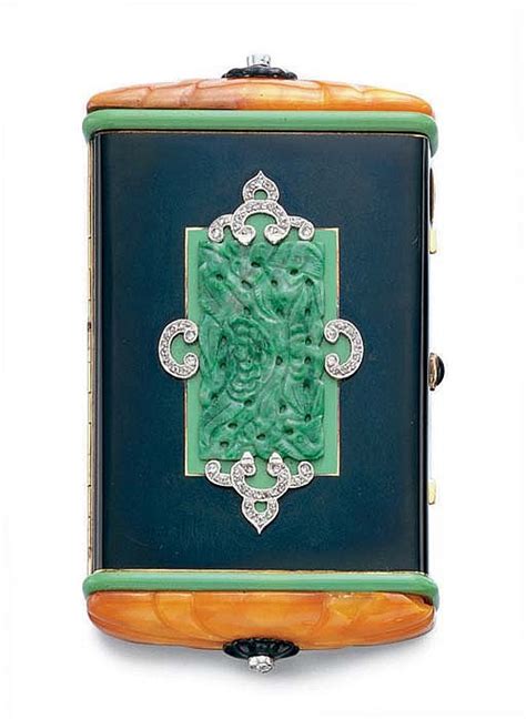 an art deco amber jadeite and diamond vanity case by carti