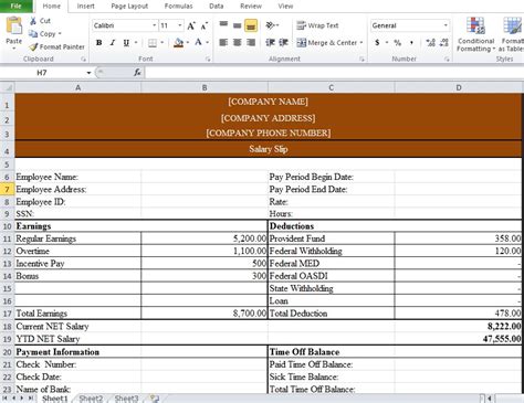 Sample Salary Slip Format In Excel