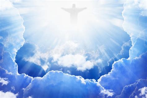 Jesus Christ In Heaven Jesus Christ In Blue Sky With Clouds Bright