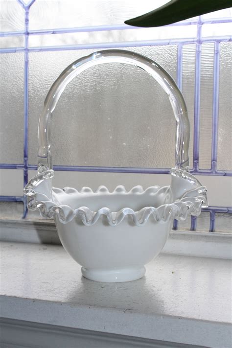 Vintage Fenton Glass Silver Crest Basket 1960s Art Glass Etsy