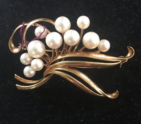 Mikimoto Pearl And 14kt Gold Broochcirca 1960mid Century Etsy