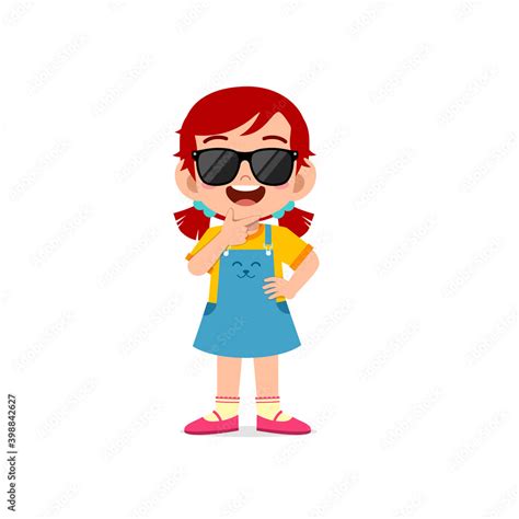 Cute Little Kid Girl Show Cool And Wearing Black Glasses Pose