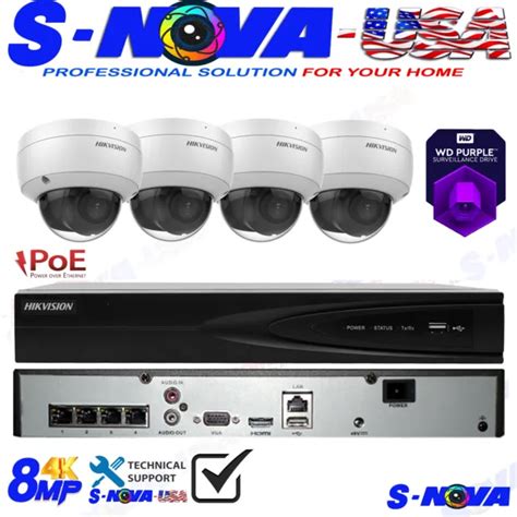 Hikvision 4k 4ch 4 Poe Nvr 4mp Dome Security Ip Camera Cctv System W