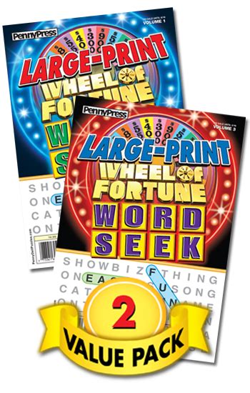 Turn the wheel (be careful to avoid bankrupt!), choose a consonant or buy a vowel then try to find the sentence on the screen. Large-Print Wheel of Fortune Word Seek Value Pack-2 ...