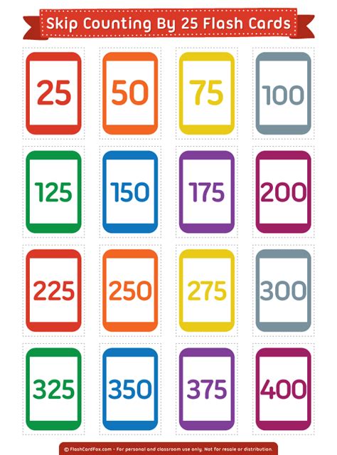 Printable Skip Counting By 25 Flash Cards